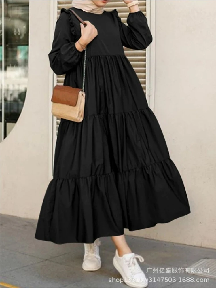 Robe longue vintage à volants pour femmes musulmanes, manches longues, Kaftan marocain, Abaya décontractée, Hijab, Turquie, Printemps