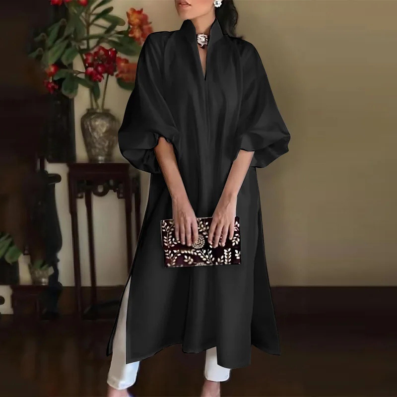 Robe noire pour femme, robe de bureau, nouvelle robe longue maxi décontractée, couleur unie, élégante, élastique, ample, coupe trapèze, robe blanche, Vestidos