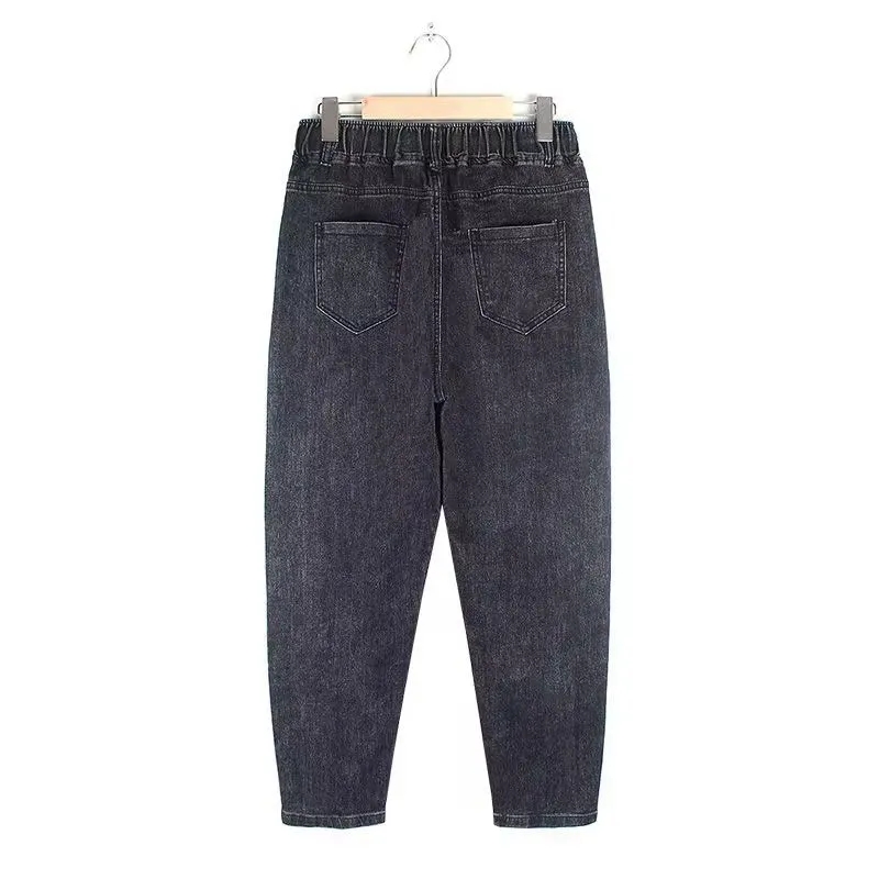 Jean pour femme Streetwear Printemps Automne 2026 Nouveau Pantalon Harun élastique taille haute en denim décontracté à poches coupe 7/8