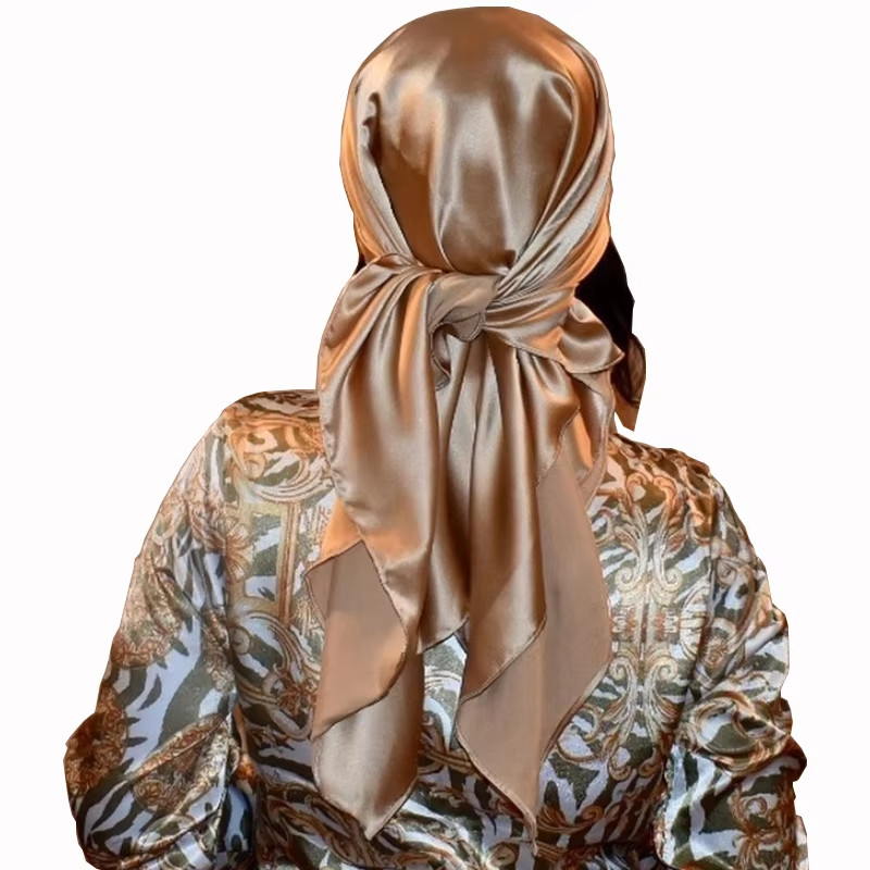 Foulards carrés en soie pour femmes, 90cm, Hijab, mouchoir uni, châles enveloppants, foulard de tête, bandeau féminin, Bandanna islamique