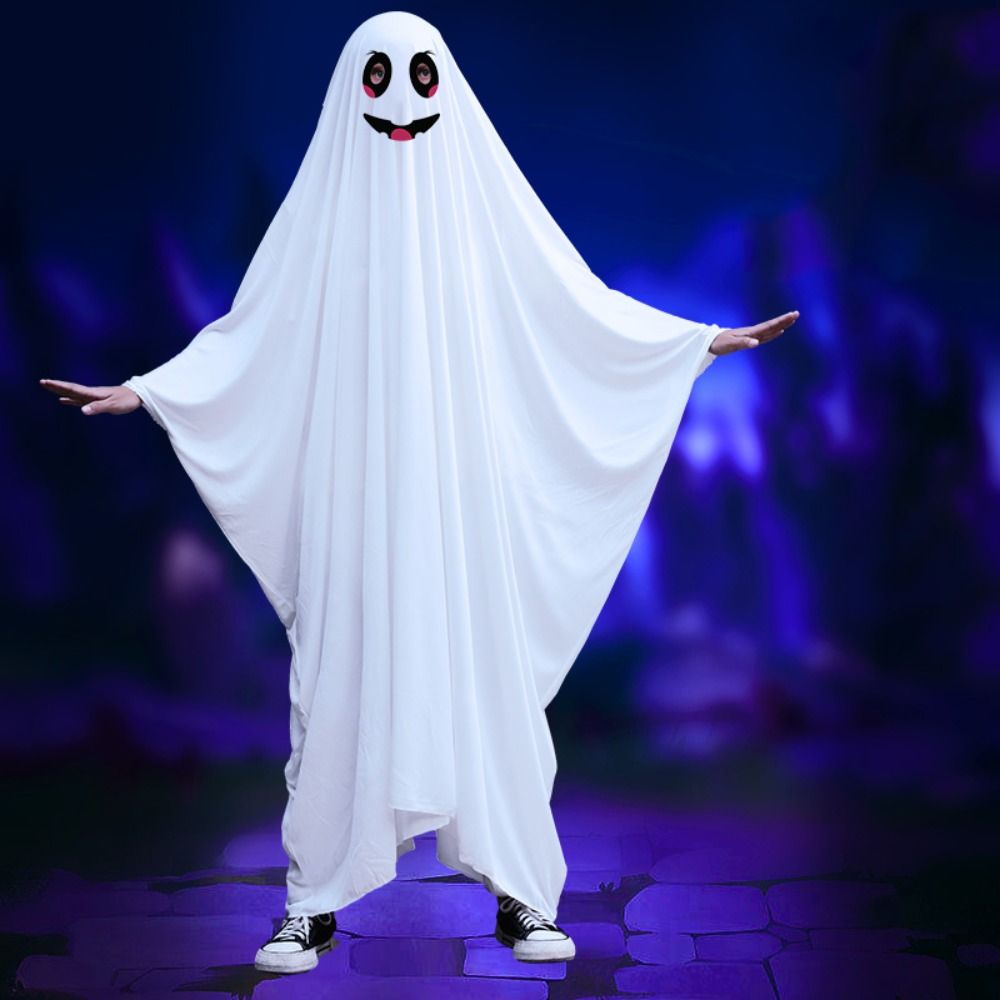 Cape d'halloween à capuche, Cape de Cosplay drôle, visage souriant, Poncho fantôme, vêtements effrayants, Costume de Cosplay fantôme œil noir