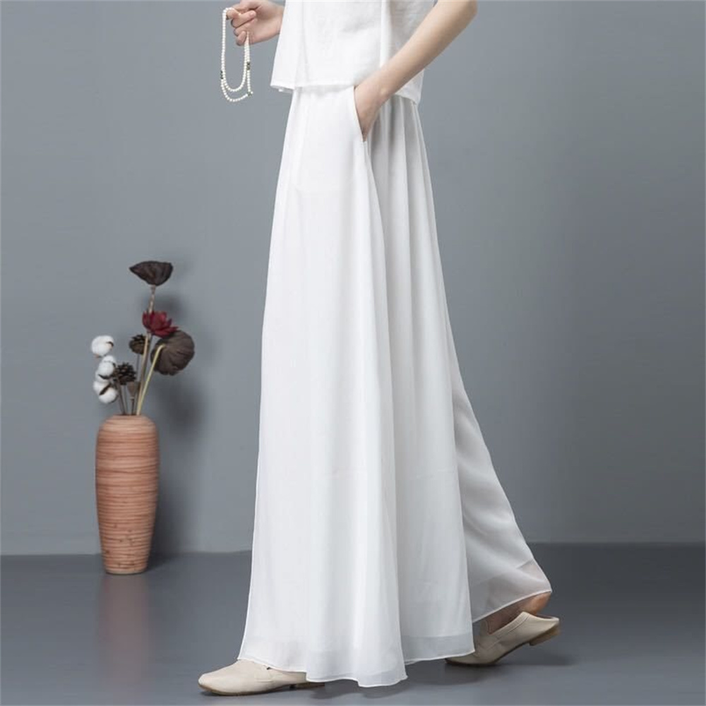 Vêtements de danse chinoise pour femmes, pantalons élégants, taille élastique, blanc et noir, vêtements de Style coréen, 2025
