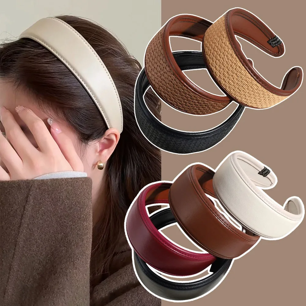 Nouveau 2025 rétro PU cuir bandeaux larges Turbans anti-dérapant cerceau bandeau élégant cheveux accessoires femmes filles articles de mode cadeaux