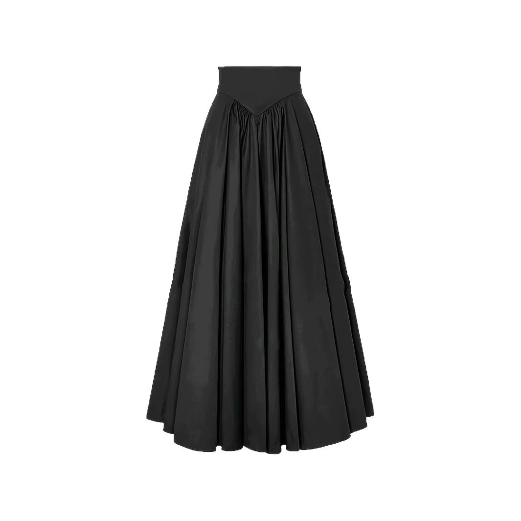 Jupe longue plissée élégante de couleur unie, style vintage, ourlet fluide et évasé, idéale pour les fêtes et le quotidien