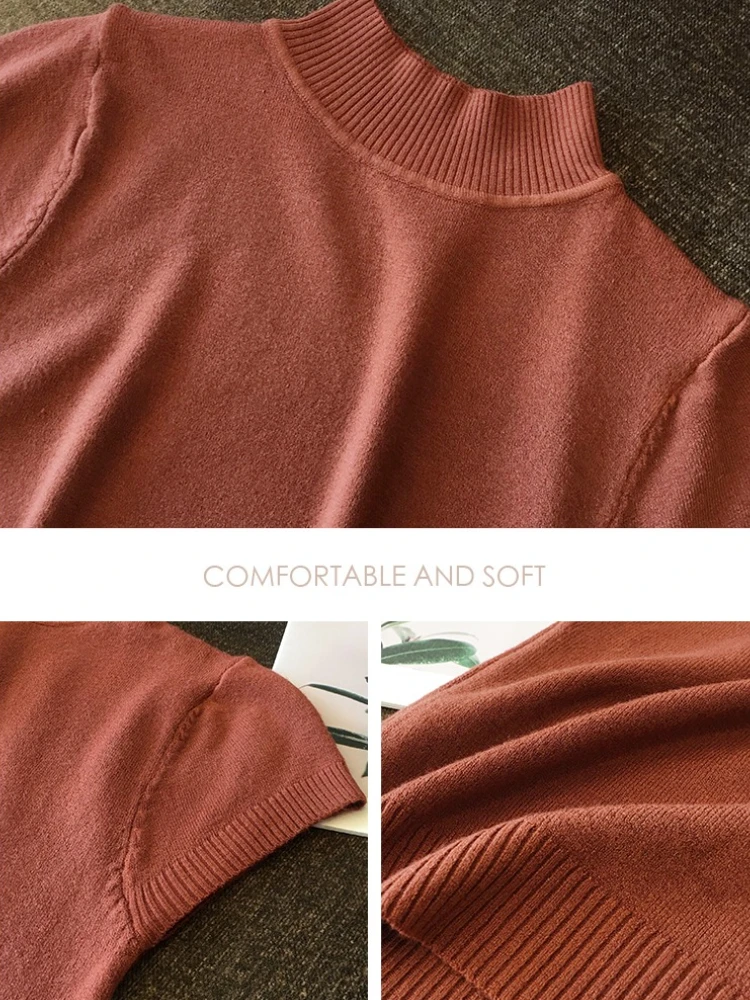 T-Shirt à col mi-haut pour femmes, pull à la mode, hauts décontractés, Style coréen, vêtements élégants de couleur unie, saison printemps et été