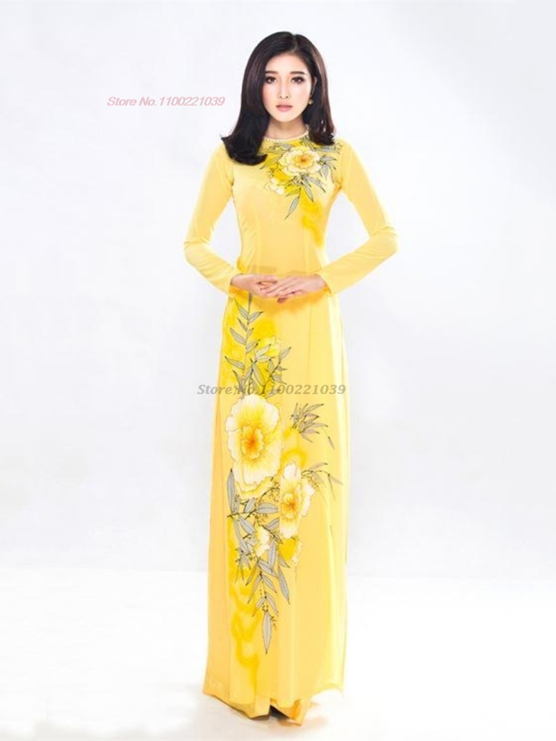 Robe traditionnelle vietnamienne aodai, ensemble robe nationale + pantalon, imprimé floral, qipao, robe de soirée orientale pour banquet, 2026