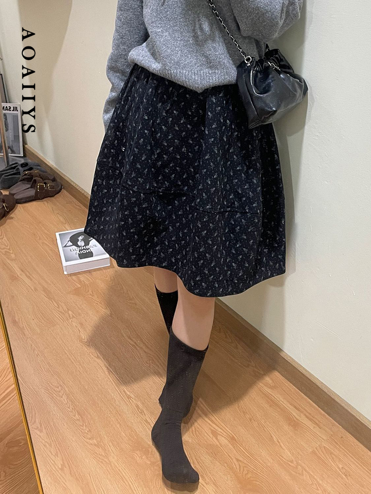 Aoaiiys imprimer jupes femmes coréen doux jupe décontractée taille haute Vintage genou longueur jupe printemps été nouveau 2026 jupes élégantes