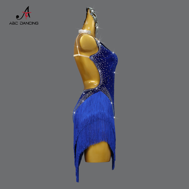 Robes de danse latine en velours pour femmes, tenues de performance, jupes courtes sexy à franges, pour la danse de salon, bal de promo, soirée et entraînement