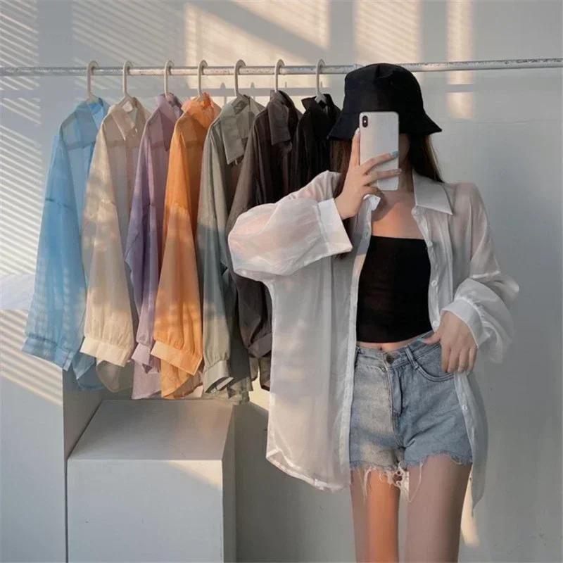 Chemise à manches longues en mousseline de soie pour femmes, haut décontracté, cardigan d'été, mince, sexy, solide, document