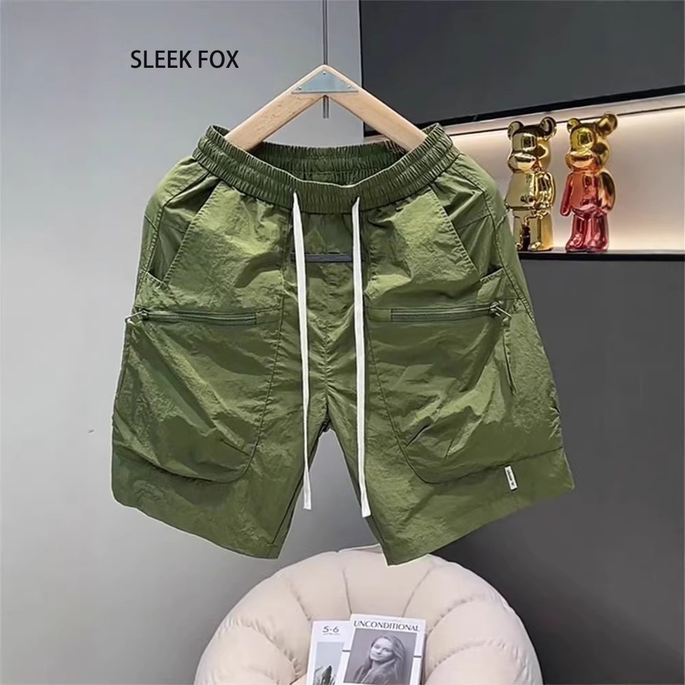 Pantalon de travail tendance et élégant avec cordon de taille, short de plage d'extérieur, grandes poches, été, polyester, coupe droite, vêtements pour hommes