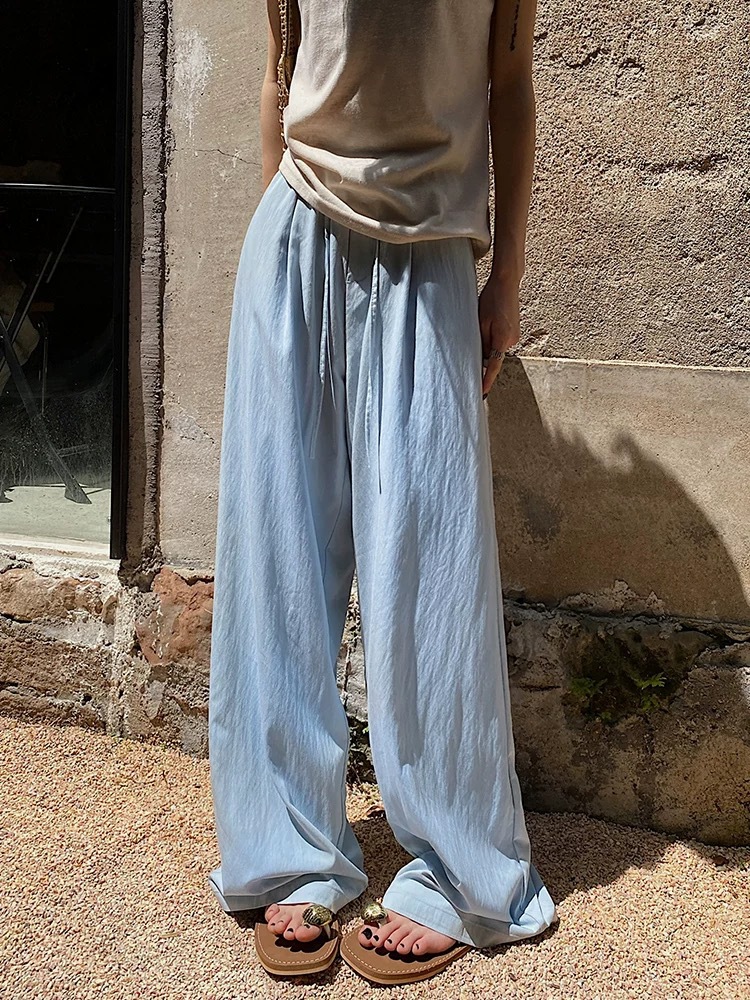 Pantalon décontracté ample en lin pour femme, taille élastique, coupe large, léger et respirant, idéal printemps-été