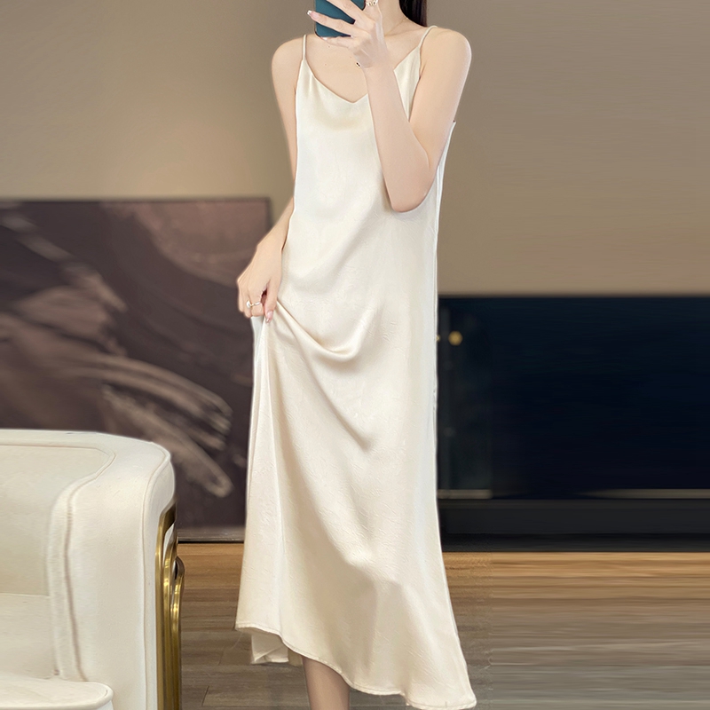 Robe à bretelles en soie de mûrier Anti-rides pour femmes, jupe longue ample, nouvelle collection été 2025 100%