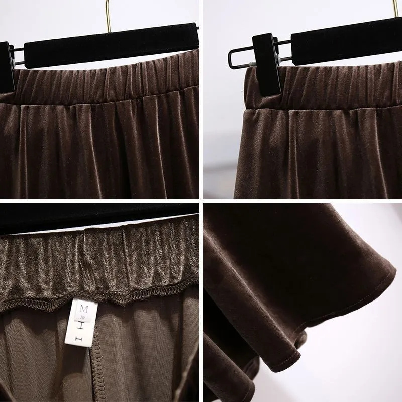 Femmes grande taille 4XL a-ligne jupes longues automne hiver dames taille haute jupe nouvelle femme doré velours Maxi jupe
