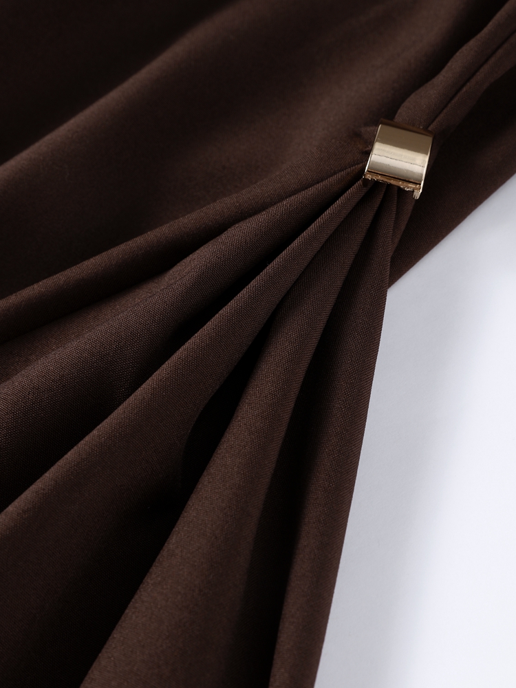 Robe Longue Élégante à Col Haut pour Femme, Chic, Couleur Unie, Plis en Fibre, Forme Trapèze Irrégulière, Tenue de Soirée, Printemps et Été, 2025