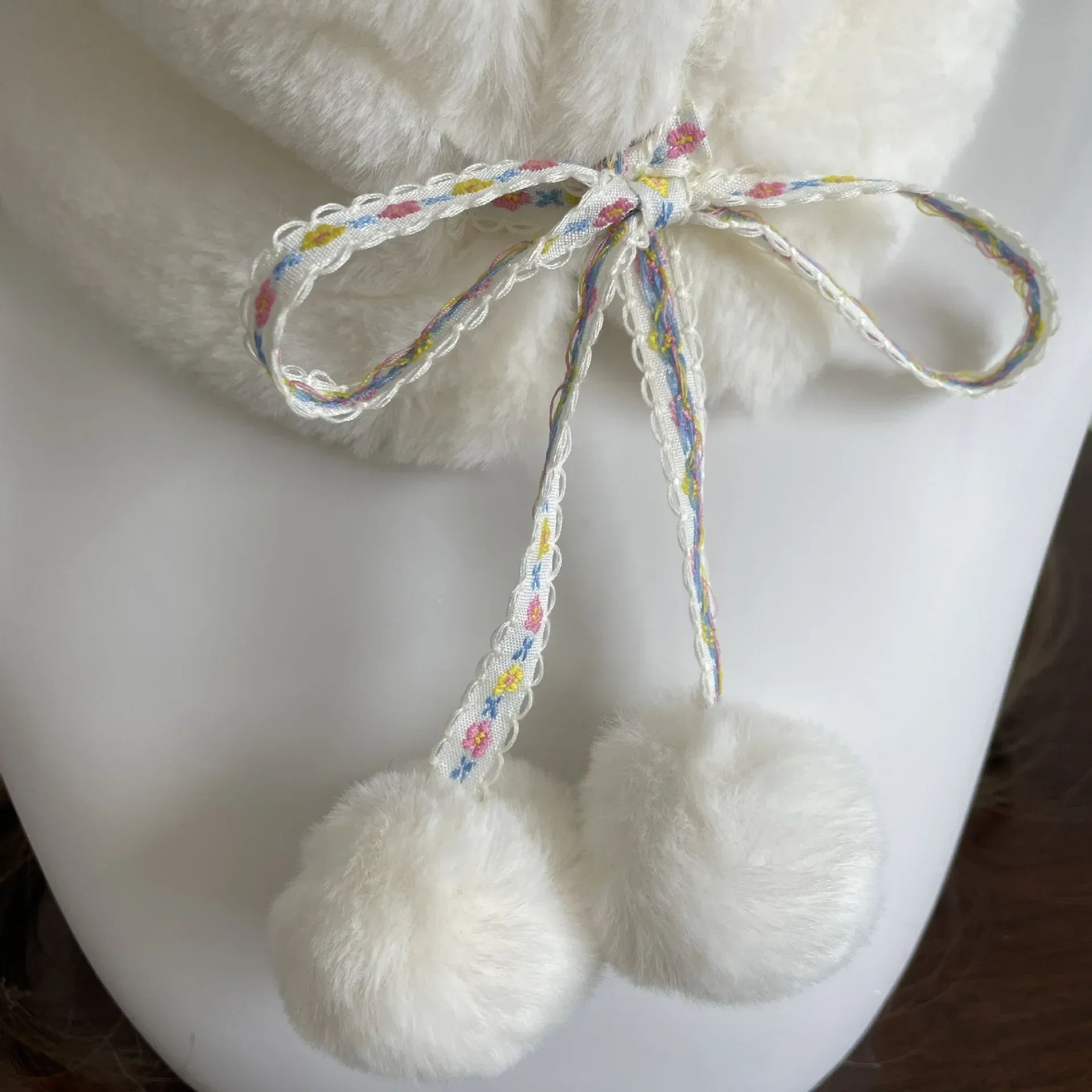 Écharpe de col de cheveux boule de cheveux japonaise Kawaii, épaisse, chaude et mignonne, Imitation fourrure de lapin en peluche, corde à cravate, écharpe Y2k, hiver