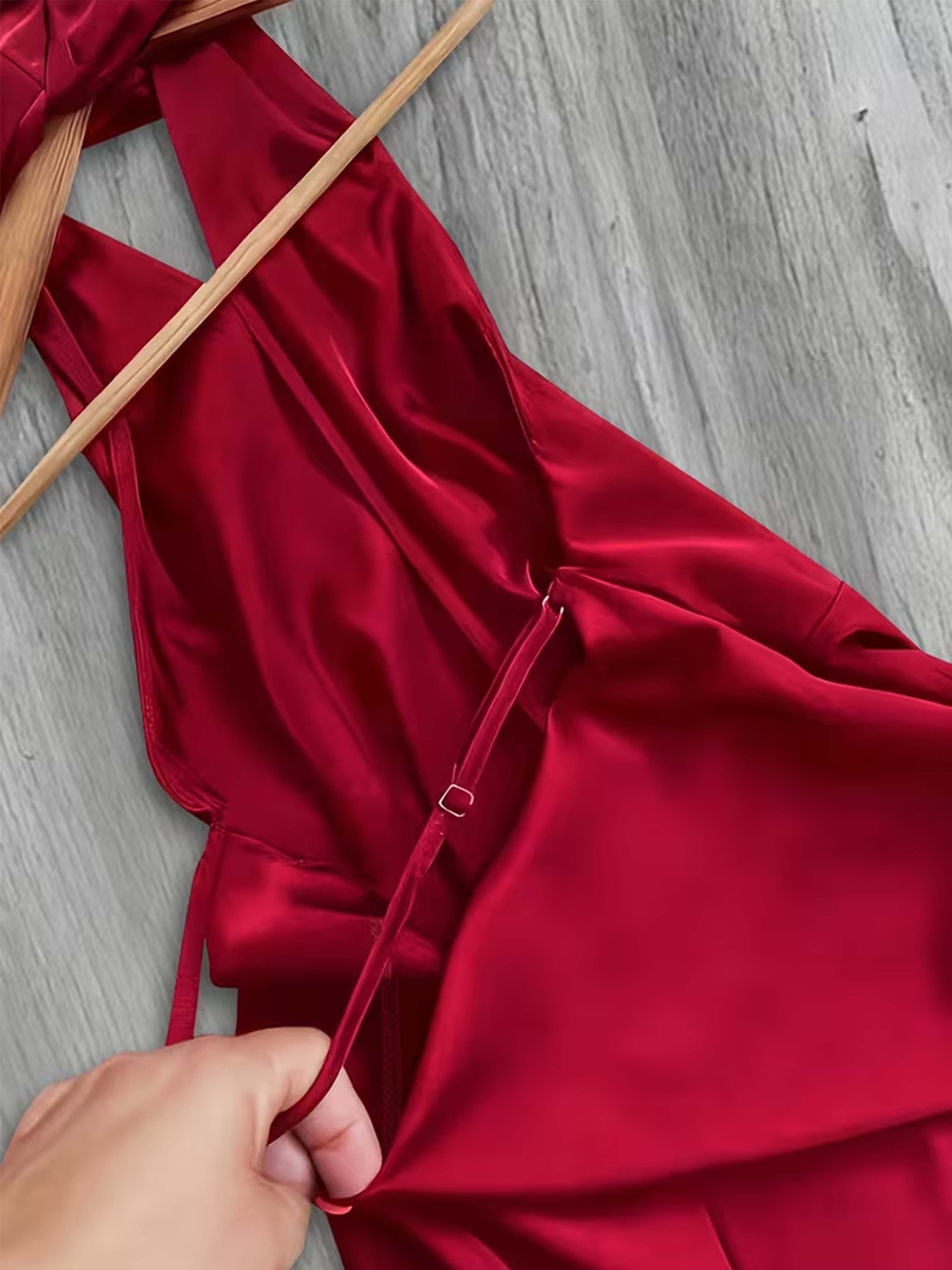 Robe en satin pour femme toutes saisons, dos nu, à nouer à la taille, design élégant en satin pailleté, idéale pour les vacances et le quotidien