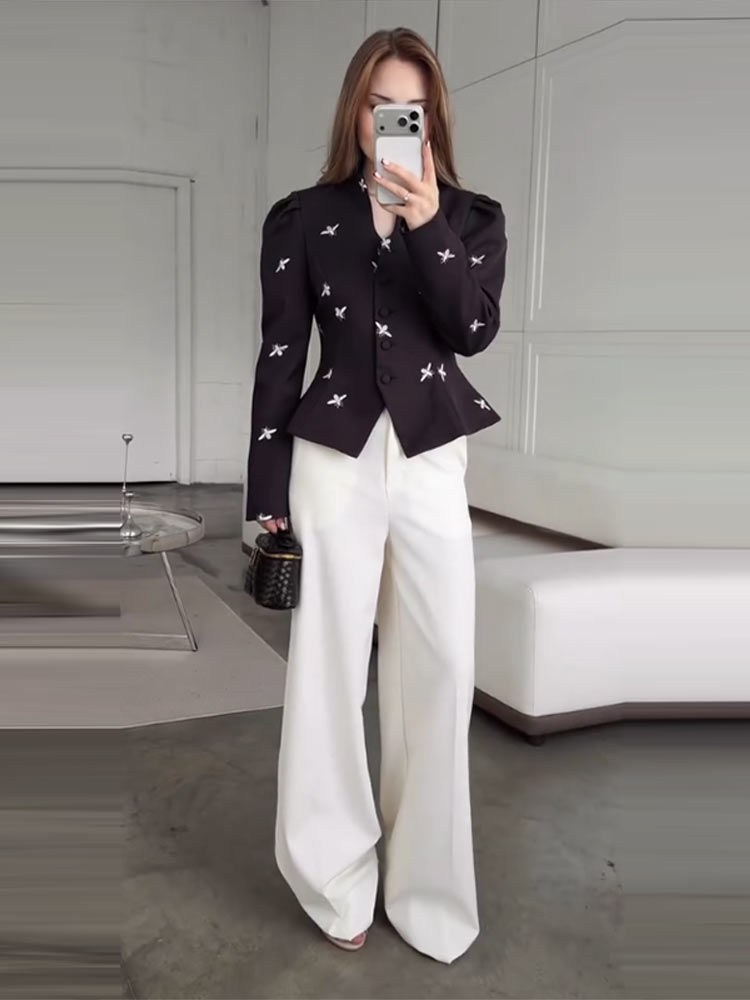 Veste pour femme, col en V, épaules bouffantes, manches longues, taille cintrée, blazer, manteau à simple boutonnage, élégant, décontracté, vêtement d'extérieur pour femme.