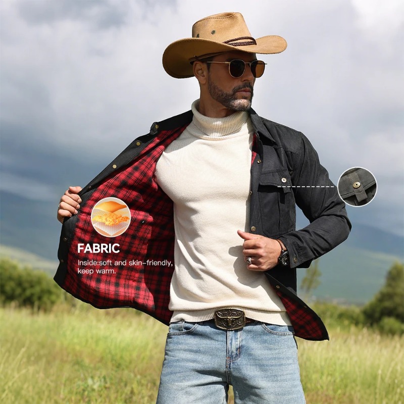 Harajuku – vestes pour hommes, chemise doublée de flanelle, manteau décontracté, bouton-pression, surchemise, Style Cowboy occidental, haute qualité, automne hiver
