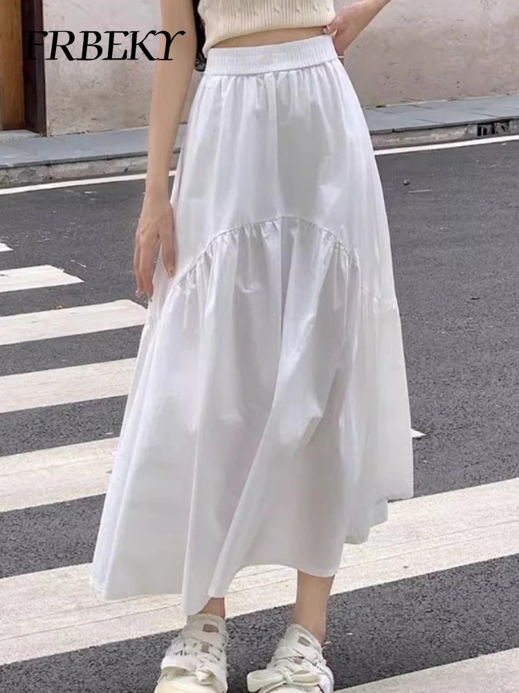 Jupe longue plissée à taille élastique pour femmes, ligne A élégante, mode simple, bustier document solide, épissage coréen, automne, nouveau