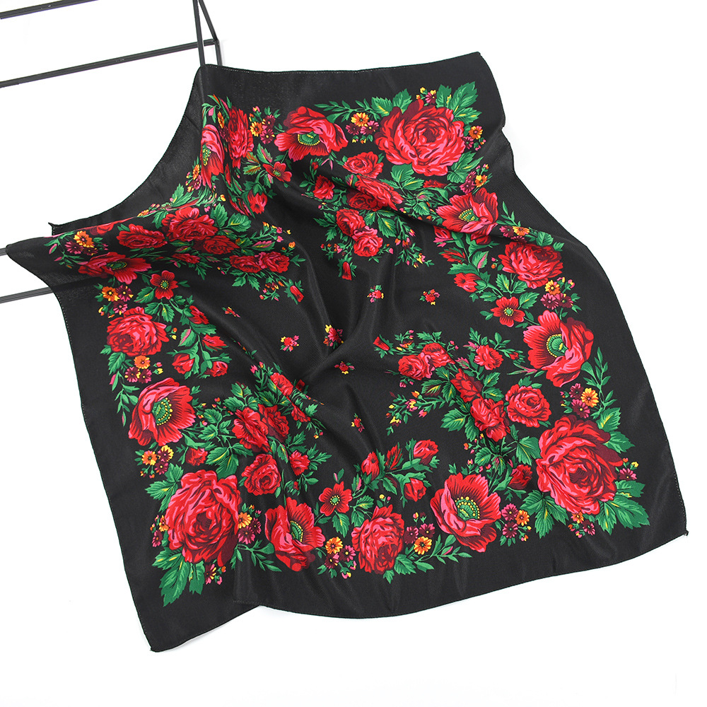 70*70 cm russe carré écharpe femmes luxe imprimé fleuri Bandana bandeau mouchoir Babushka bandeau foulards