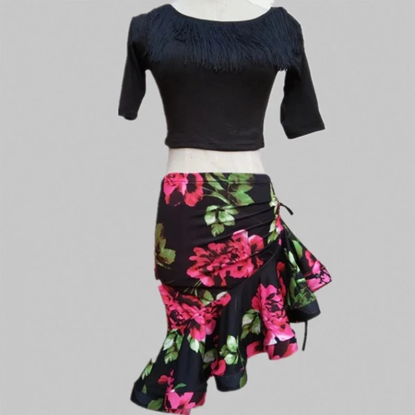Costumes de danse latine classiques imprimé léopard pour femmes, jupe sirène asymétrique à volants, robe de Salsa Chacha Tango Rumba
