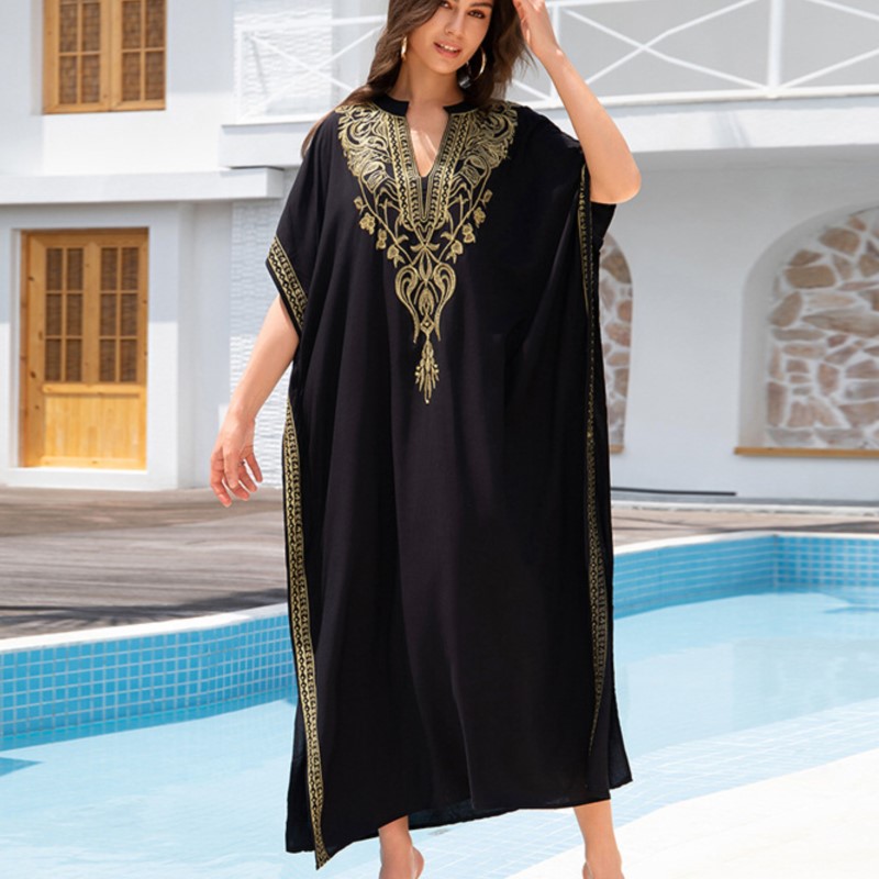 Robe Boho en coton brodé pour femmes, mode plage, Protection solaire, ample, Bikini, maillot de bain, chemisier extérieur