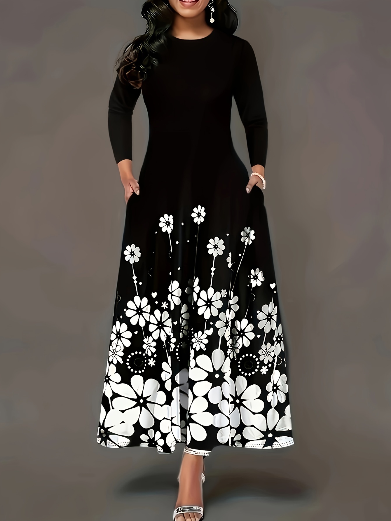 Robe longue à manches longues imprimée, nouvelle mode printemps-automne, élégante jupe longue pour femmes