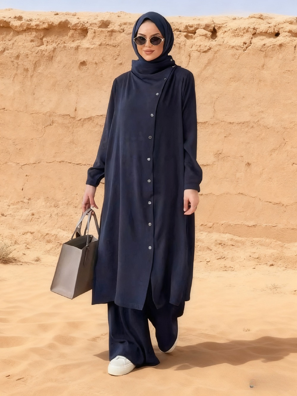 Ensemble 2 pièces pour femmes musulmanes, Cardigan Long, chemise avec pantalon à jambes larges, costume à simple boutonnage, tenues marocaines de dubaï, Ensemble musulman