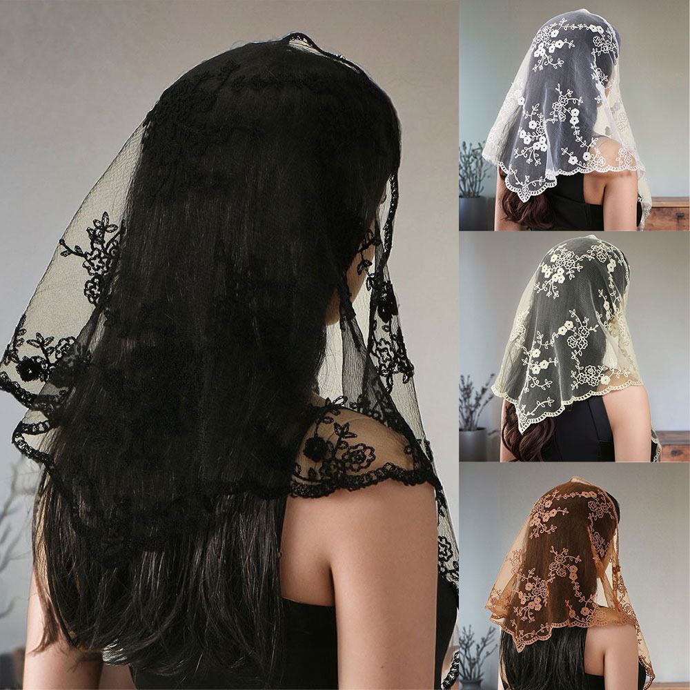 Foulard ajouré en dentelle brodé, fin, rétro, triangulaire, vintage, élégant pour filles