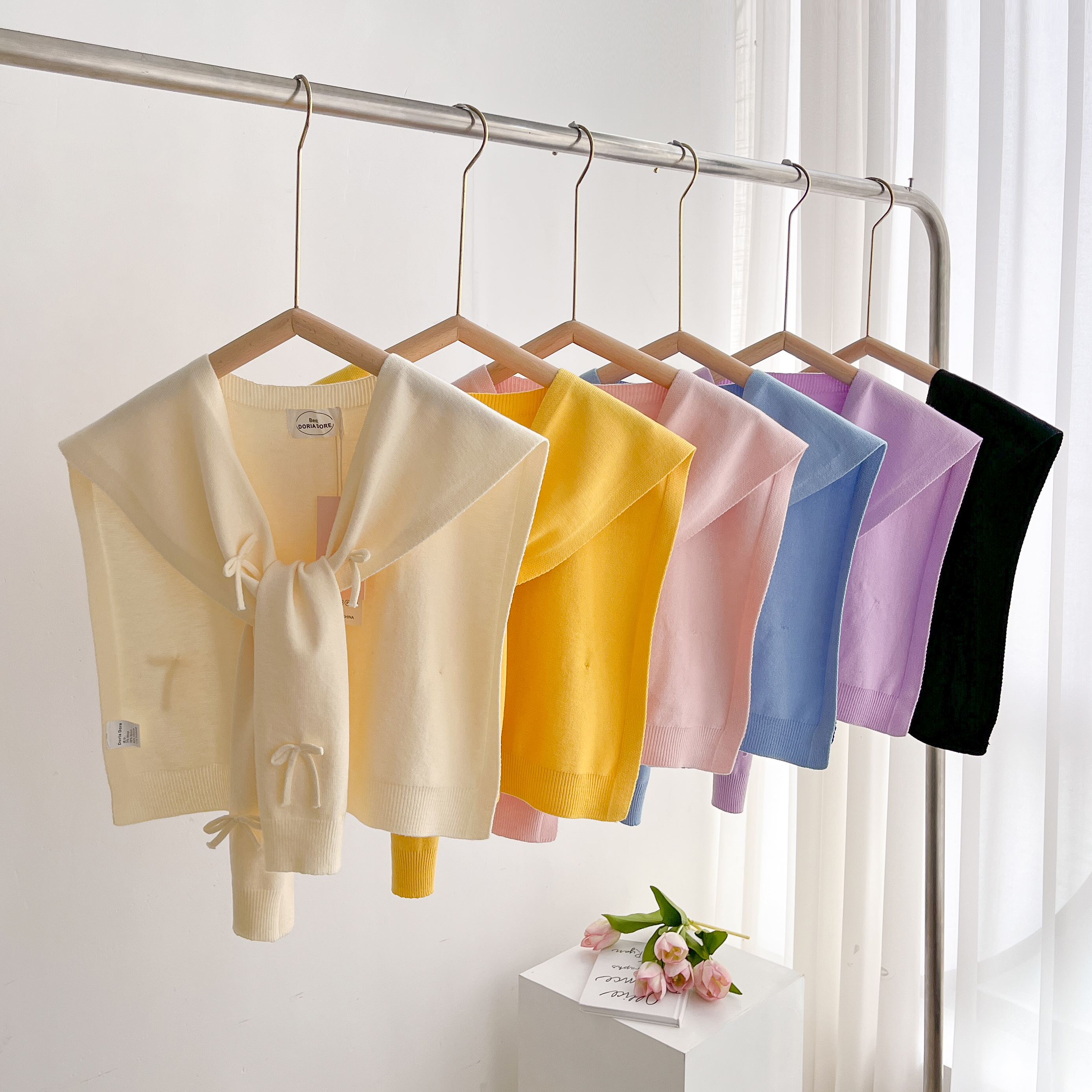 Châle tricoté coréen pour femmes, faux col de protection du cou, Cape fine nouée, écharpe d'épaule pour climatisation d'été