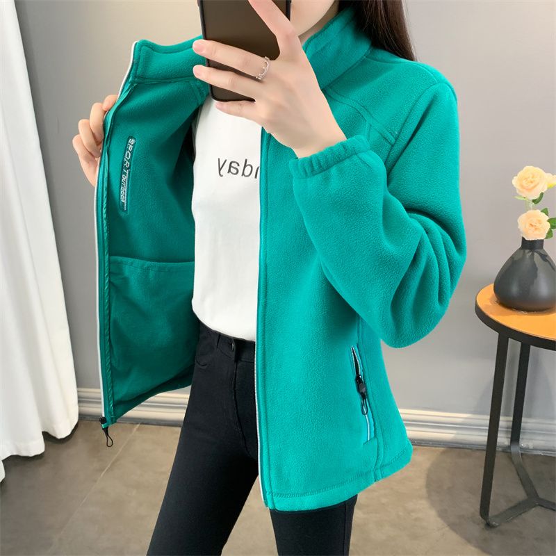Manteau de sweat-shirt à manches longues pour femmes, cardigan zippé adt, manteau à col montant, sourire polaire réversible, décontracté, hiver