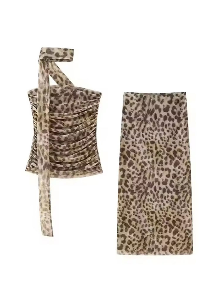 Ensemble jupe midi imprimée léopard HH pour femmes, nouvelle mode, corsets, haut, costume pour femmes, ensemble 2 pièces, tenue pour femmes, streetwear