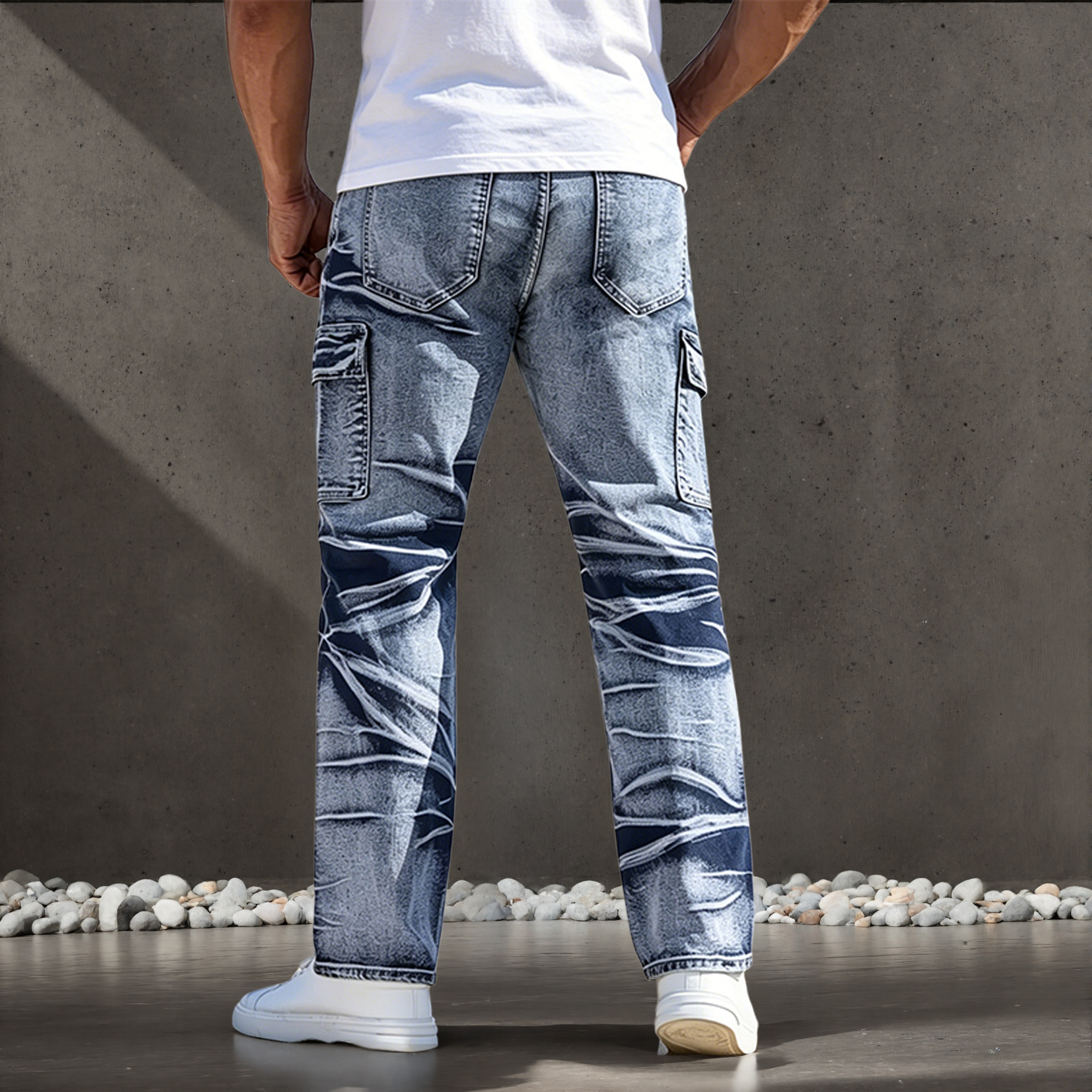 Jeans pour hommes, style décontracté américain, design multi-poches, pantalon droit simple et polyvalent, adapté à toutes les saisons