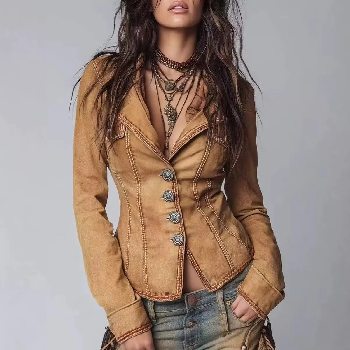 Veste marron Slim décontractée pour femme, manteaux d'extérieur à manches longues rabattu, élégants, automne-hiver 2025