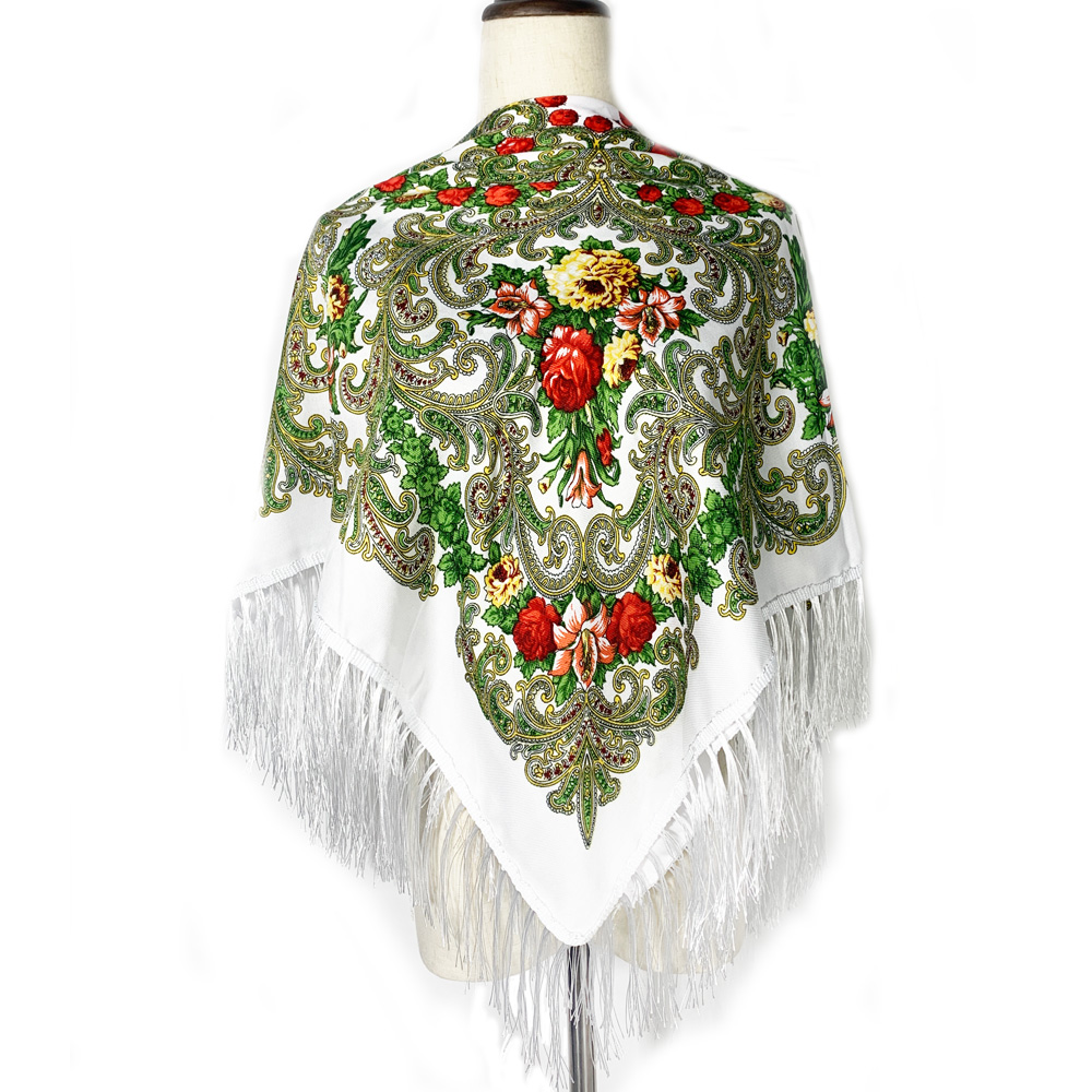 Foulard Carré Russe Imprimé Floral pour Femme, 90x90cm, Bandana, 21ème Châle à Franges, Ethnique, Voyage, Pare-Soleil, Châles de Plage