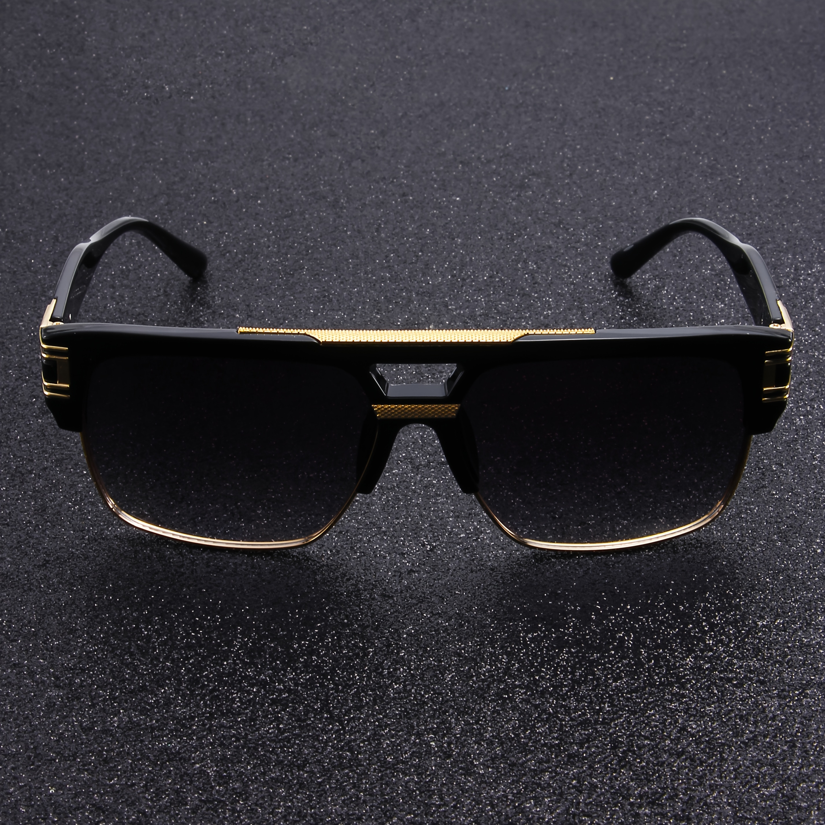 Lunettes de soleil carrées à double monture noir et or, lunettes de conduite de luxe légères pour hommes d'affaires