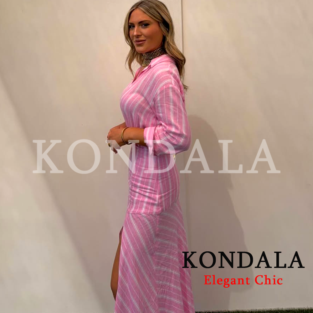 Ensemble jupe rayée tendance KONDALA pour femme, chemise rayée et jupe midi, nouvelle collection mode Printemps-Été 2026, idéal pour les remises de diplômes et les vacances