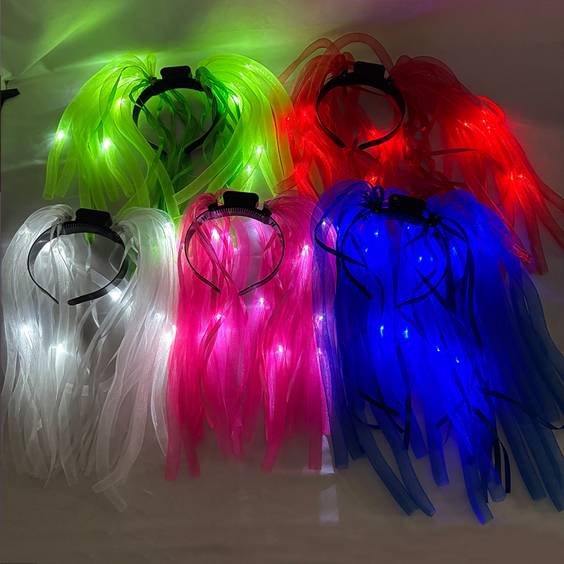 Accessoires de Cosplay pour enfants et adultes, bandeau de nouilles lumineux, bandeau de cheveux de carnaval d'anniversaire, Costume de Festival de fête, perruque de Cosplay d'halloween