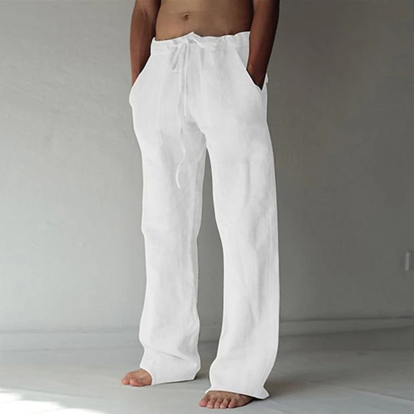 Pantalon ample en coton et lin pour homme, confortable, respirant, décontracté, à jambes larges, pour l'été