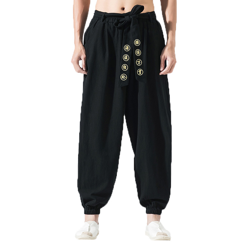 Pantalon Kimono japonais décontracté pour hommes, ample, Harajuku, vêtements traditionnels asiatiques, Style Yukata, sarouel brodé, 2025