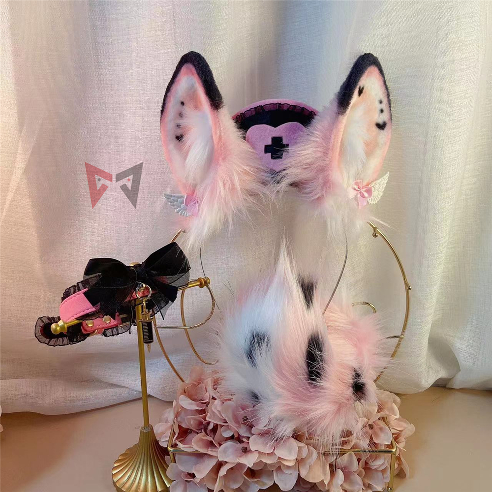 Oreilles de lapin roses faites à la main, cerceau à cheveux, chapeau d'infirmière, collier de queue, boucles d'oreilles, cosplay, accessoires Lolita, vêtements de sauna, nouveau