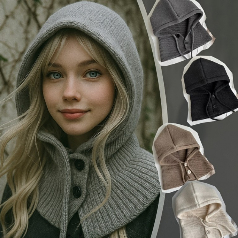 Hiver chaud à capuche écharpe chapeau tricot cagoule pour femmes hommes hiver cou guêtres bonnet crâne casquette cordon cou plus chaud mode