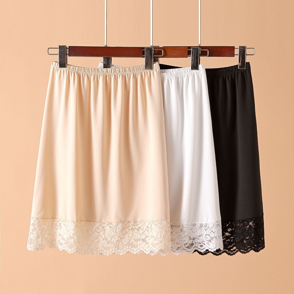 Jupe courte en soie glacée fine et modal pour femme, avec dentelle anti-transparence, taille haute élastique, couleur unie