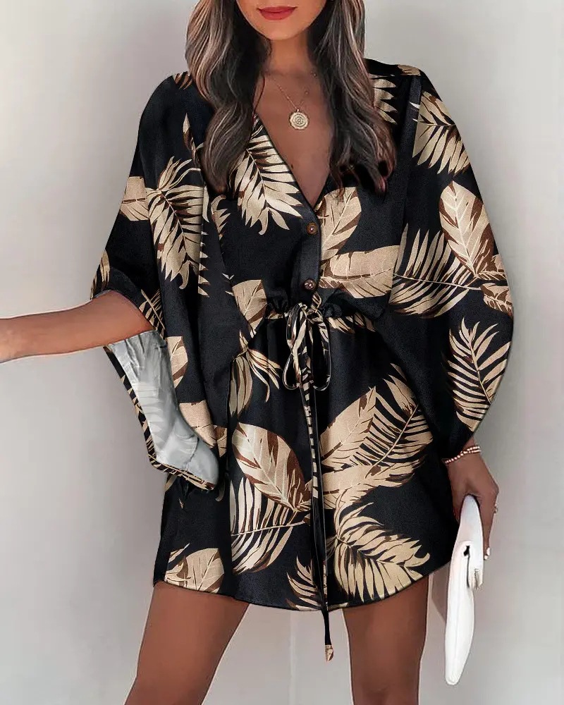 Robe d'été à imprimé floral pour femmes, manches chauve-souris, col en V, ourlet irrégulier à volants, vêtements féminins décontractés Boho, nouveau, 2024