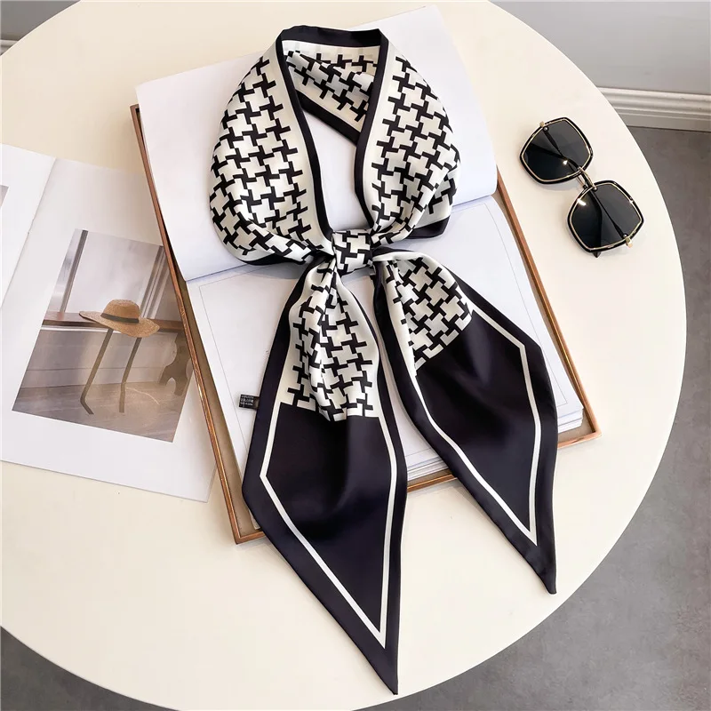 Long foulard maigre bandes de cheveux femmes foulards en soie mode bandeaux sac foulards imprimer bandeau cou écharpe pour dames 14x147 cm