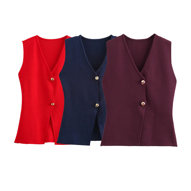 Tricot sans manches gilet femme bouton nouveau 2025 printemps recadrée gilets pour femmes Streetwear basique gilet haut femmes tricoté gilet pour les femmes