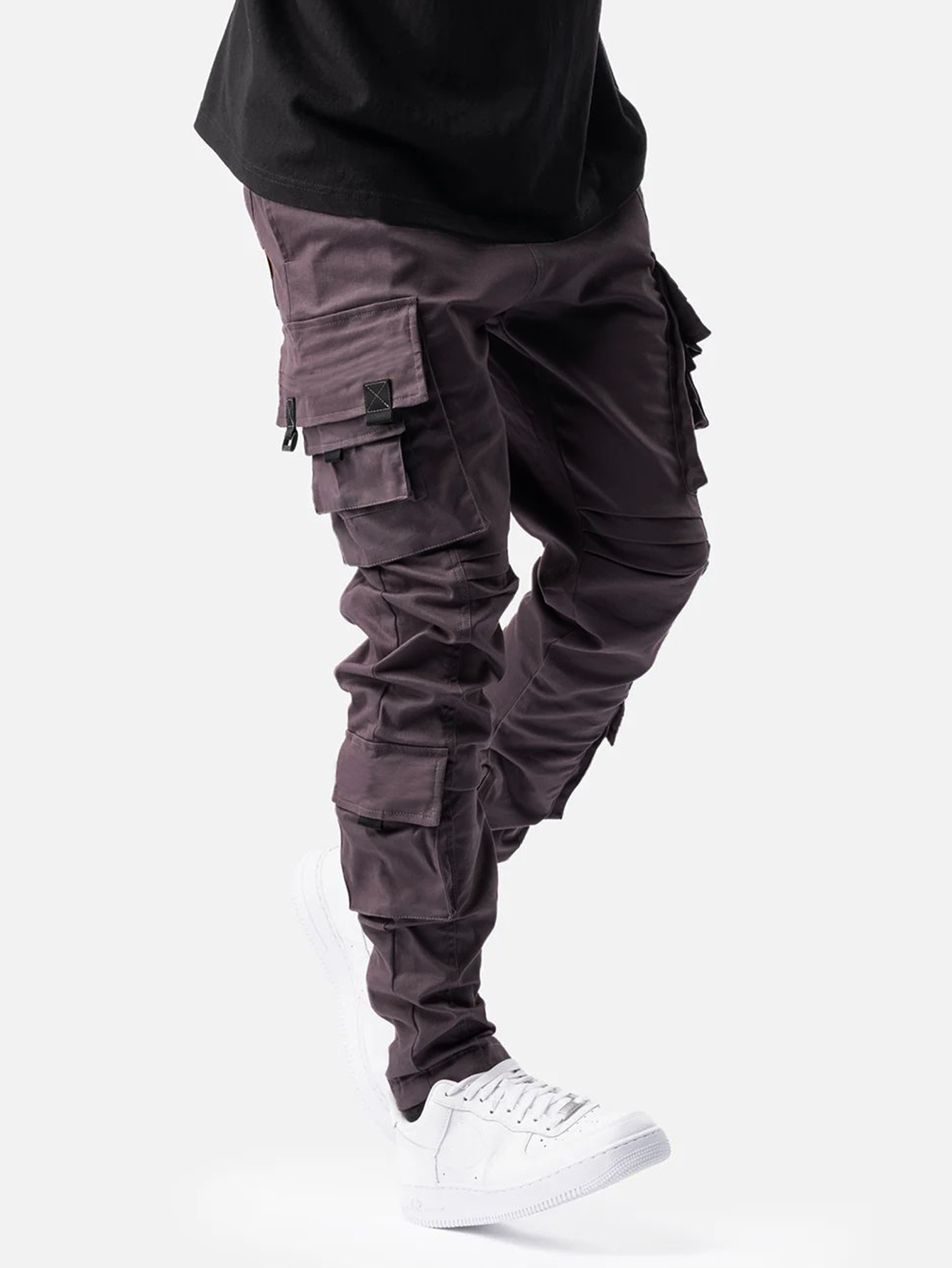 Pantalon long décontracté et élégant pour homme, design multi-poches, taille à cordon de serrage, streetwear ajusté pour le printemps et l'automne