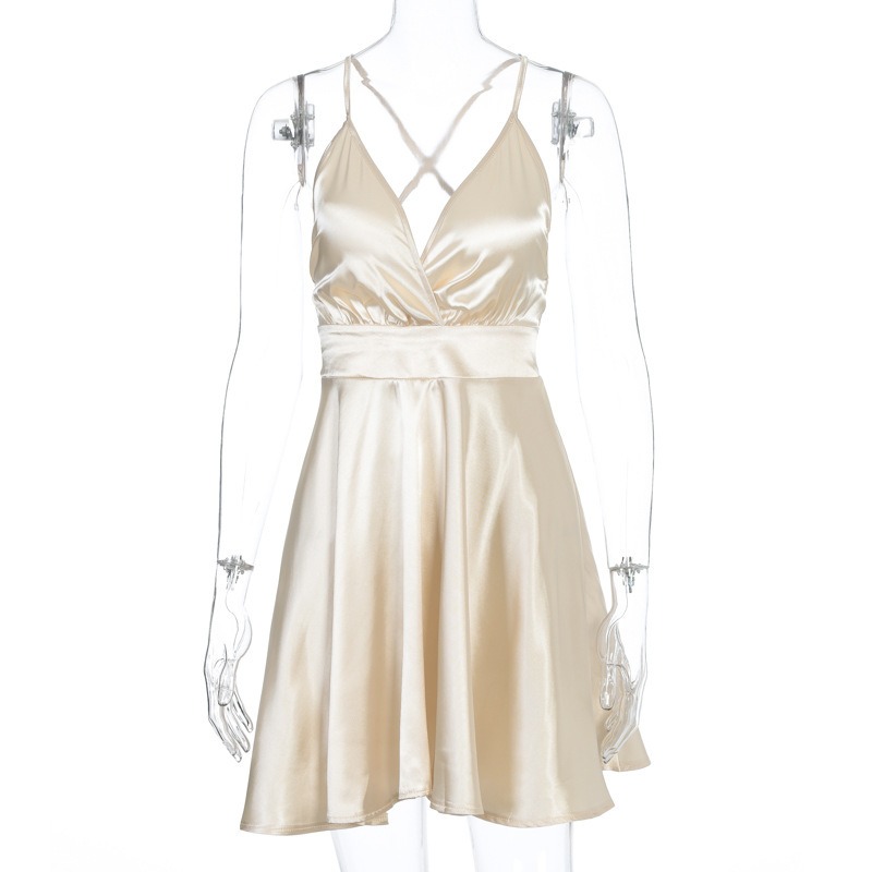 Robe nuisette personnalisable pour femme, mode été, sexy, dos nu, décolleté plongeant en V, style bureau, soirée, décontractée