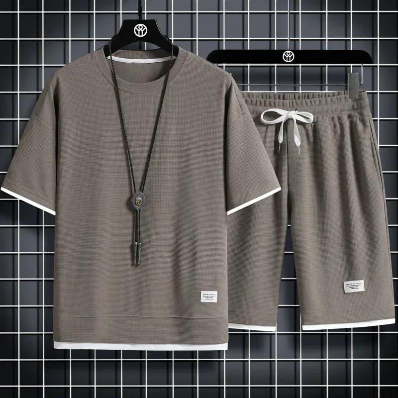 Nouvel ensemble sportif d'été 2026 pour homme – T-shirt décontracté et short – Survêtement de sport uni – Coupe ample – Taille 3XL