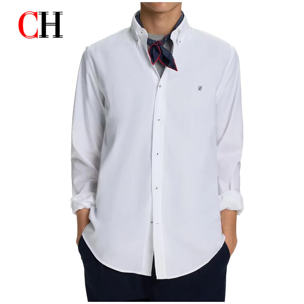 Chemise décontractée à manches longues pour homme avec broderie discrète à revers, idéale pour les sorties et le style urbain
